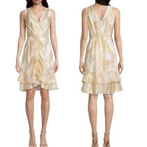 NWT KOBI HALPERIN Gold Metallic Foil Print Vneck Sleeveless Dress XXL
